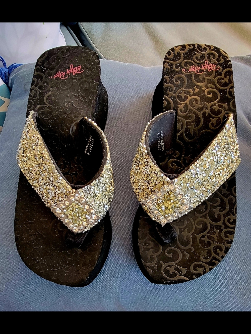 Blazin Roxx Gold Rhinestone Flip Flops - Women's